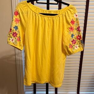 Talbots Yellow Floral Embroidered Blouse
